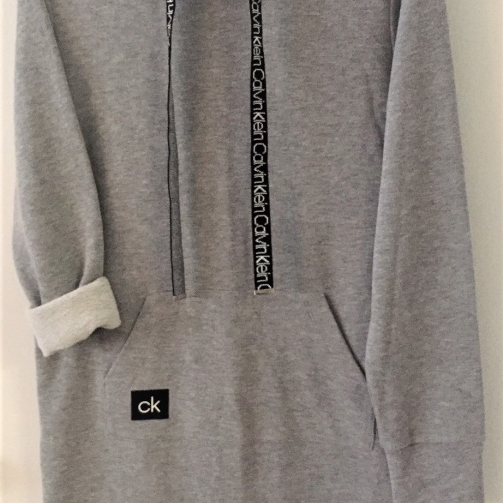 NWT Calvin Klein Long Sleeve Hooded Sweatshirt Dress in Gray Sz M - Picture 7 of 10